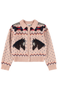 Pink knit cardigan with horse head design