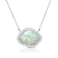 opal necklace with white sapphire accents set in sterling silver