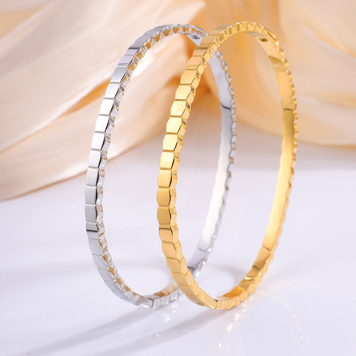 Geo-Facet Stainless Steel Bangle Set | Unisex Mixed-Tone Stackable Geometric Bangles