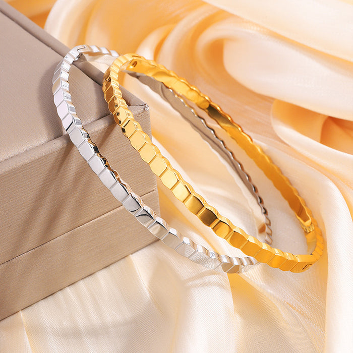 Geo-Facet Stainless Steel Bangle Set | Unisex Mixed-Tone Stackable Geometric Bangles