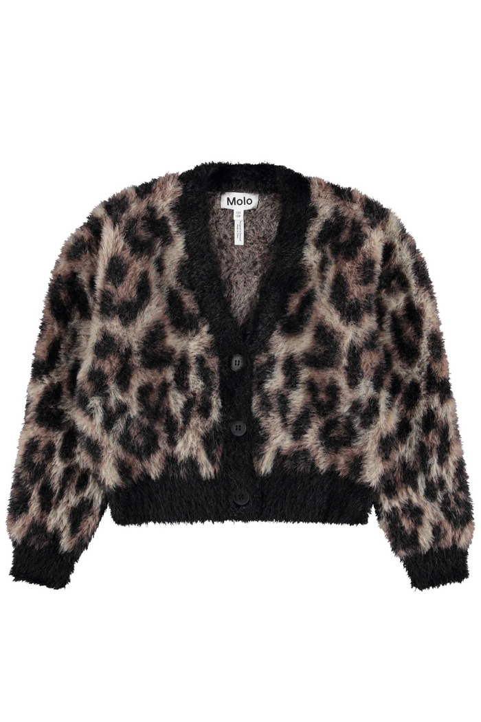 Leopard print cardigan on a white background