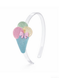 Pastel-colored ice cream cone headband with a bow on a white background
