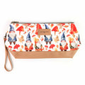 Gnome Friends Trinity Bag medium zippered knitting project bag with watercolor gnomes, mushrooms, and autumn leaves print