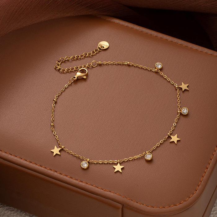 Gold Celestial Star & Zircon Anklet | Waterproof Titanium Steel Geometric Foot Chain