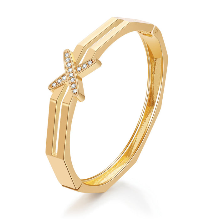 Elegant Gold Bracelet Ring with Cross Diamond Accent
