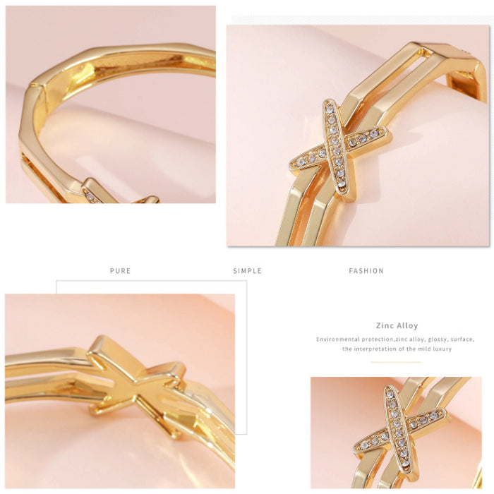 Gold Crisscross Pavé Diamond Bangle Bracelet | Geometric Split-Band Jewelry