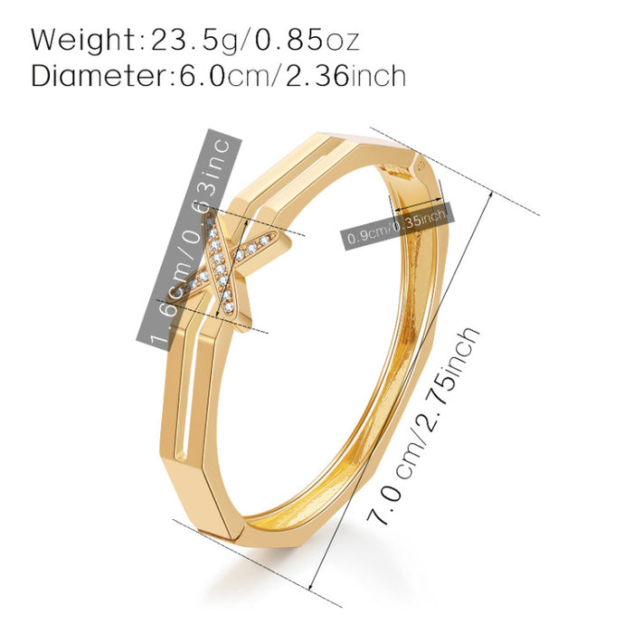 Gold Crisscross Pavé Diamond Bangle Bracelet | Geometric Split-Band Jewelry