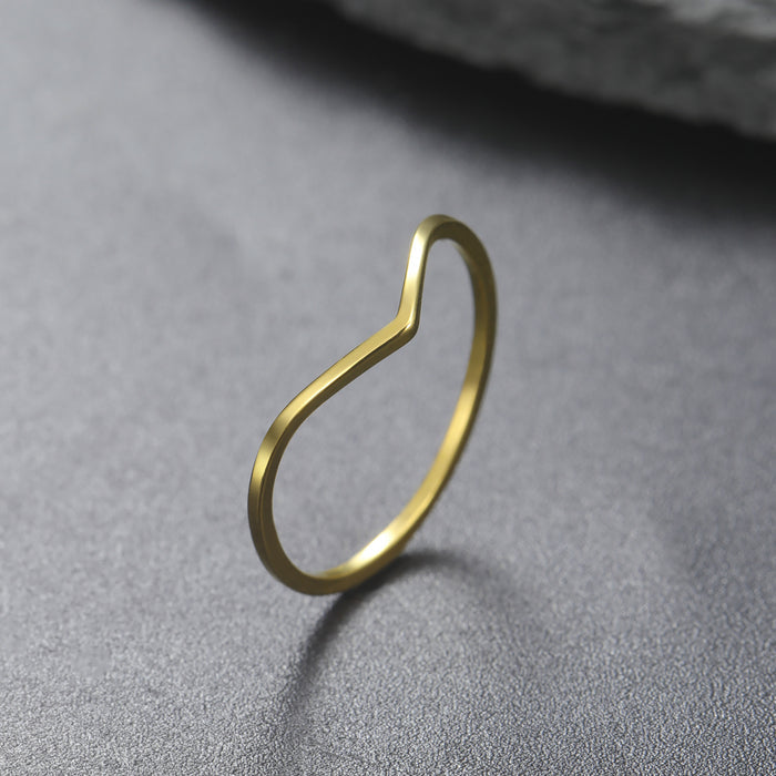 Gold V-Wave Minimalist Ring | Waterproof Stainless Steel Curved Stacking Band