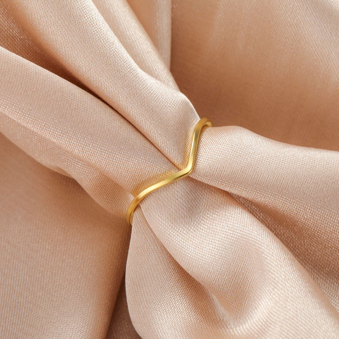 Gold V-Wave Minimalist Ring | Waterproof Stainless Steel Curved Stacking Band