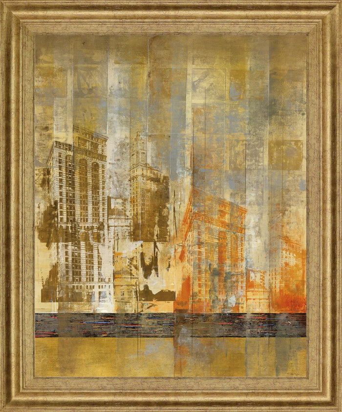 Golden Cityscape - 28" x 34" Framed Wall Art - Gold