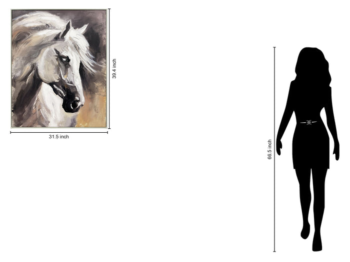 "Graceful Equine" Hand-Embellished Canvas In Frame - Gray / Black / White