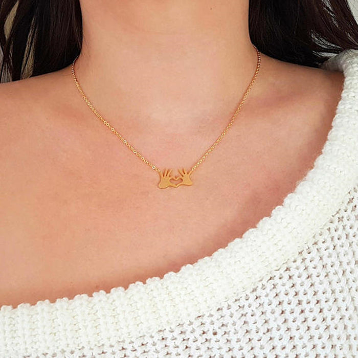 Hand Heart Gesture Pendant Necklace | Minimalist K-Pop Style