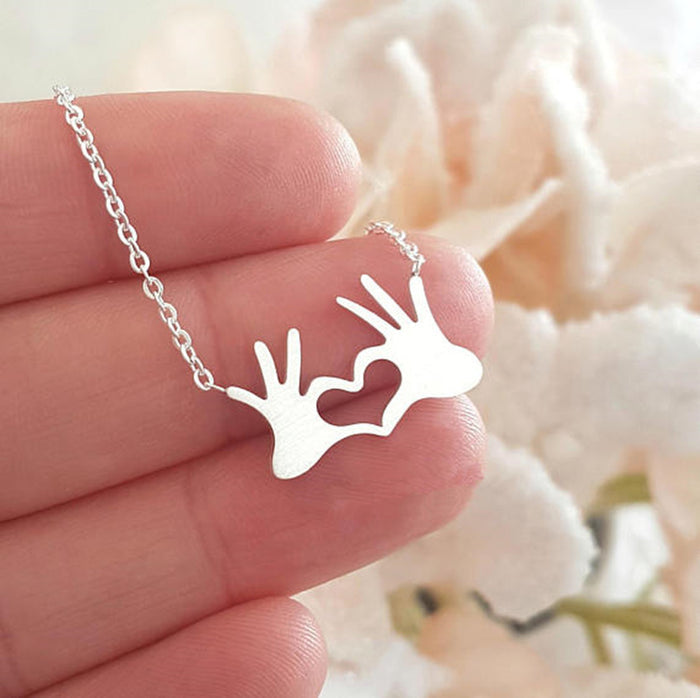 Hand Heart Gesture Pendant Necklace | Minimalist K-Pop Style