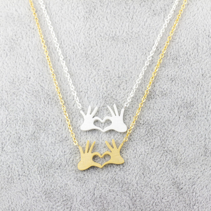 Hand Heart Gesture Pendant Necklace | Minimalist K-Pop Style