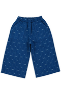 Blue pants with a subtle pattern on a white background