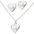 photo of heart-shaped pearl set, classic 6mm freshwater pearls set in sterling silver with an 18" cable chain.