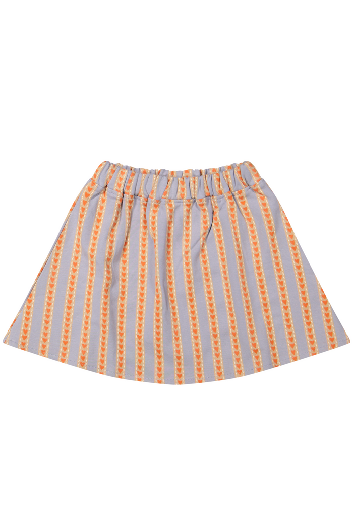 Skirt with orange and lavender striped pattern on a white background