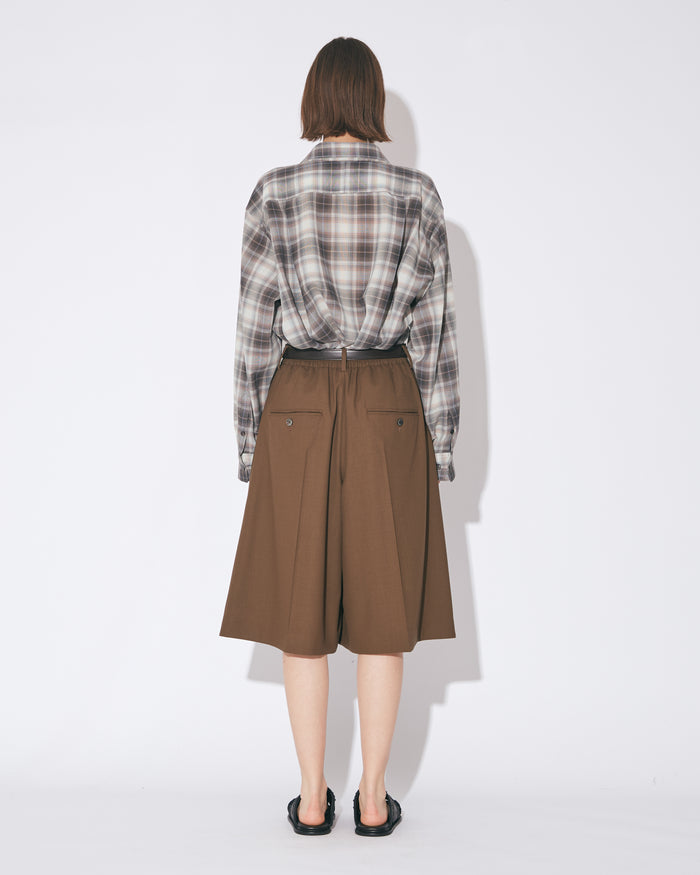 high twist gabardine three tuck shorts
