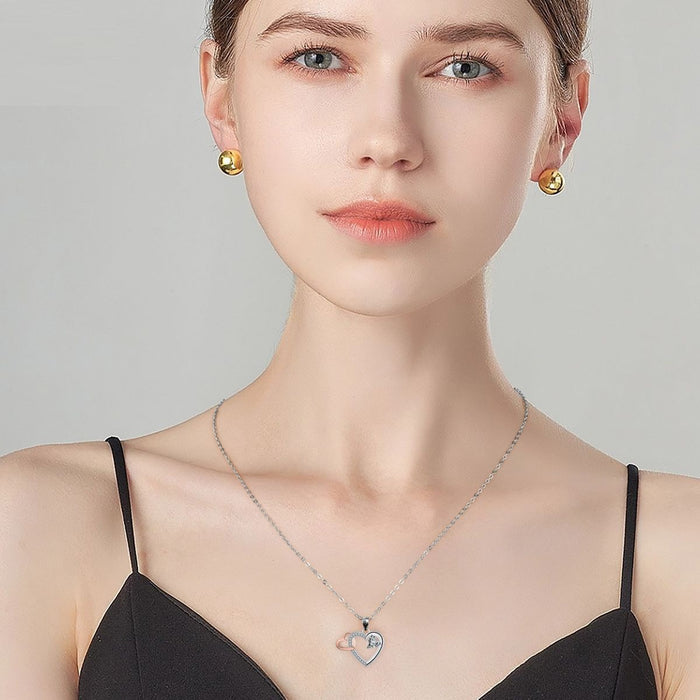 Interlocking Hearts Crystal Pendant Necklace | Elegant Two-Tone Gift