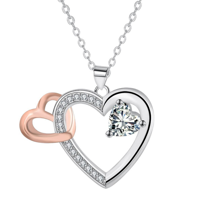 Interlocking Hearts Crystal Pendant Necklace | Elegant Two-Tone Gift