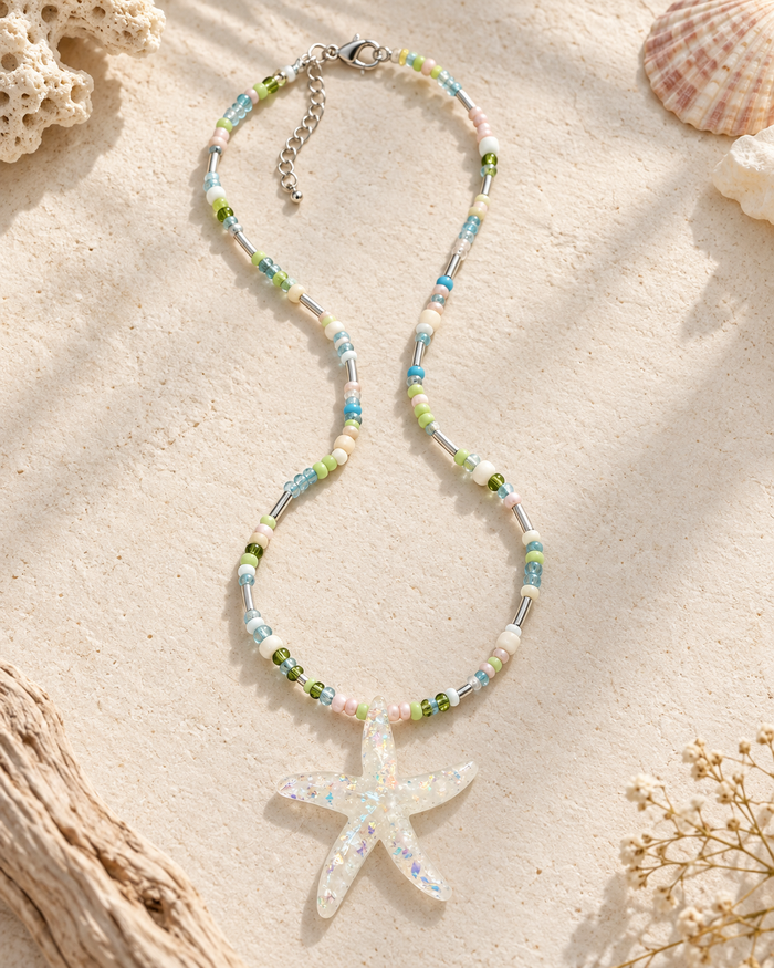 Iridescent Starfish Beaded Necklace
