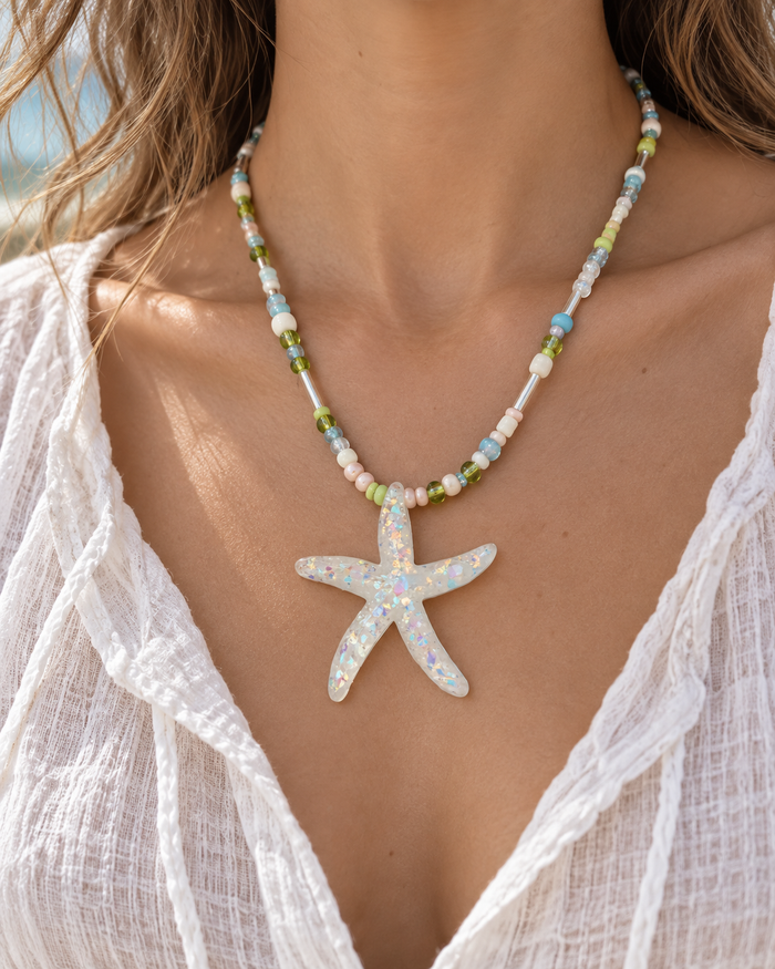 Iridescent Starfish Beaded Necklace