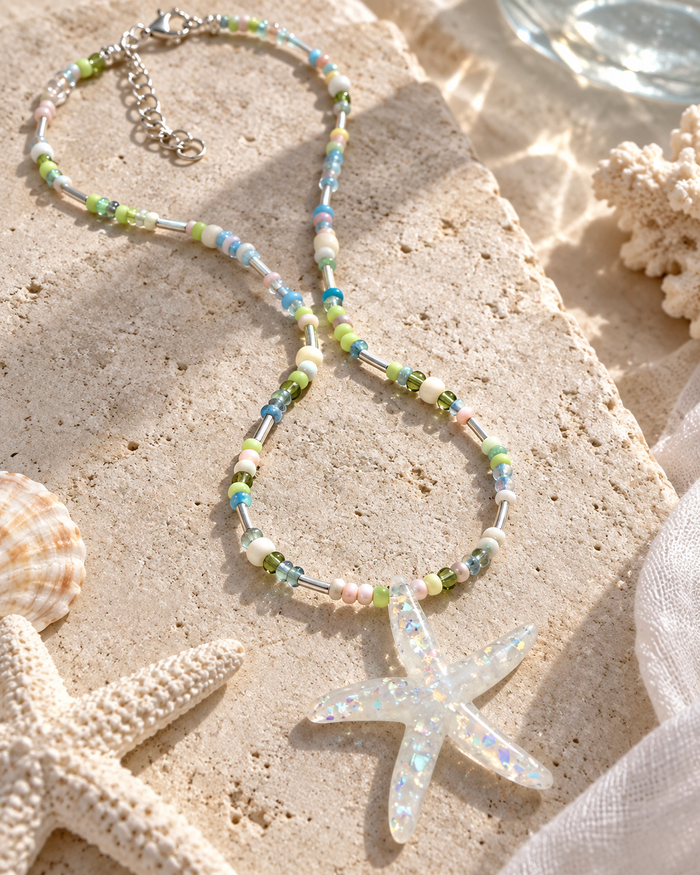 Iridescent Starfish Beaded Necklace