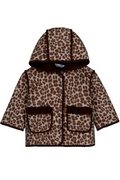 Leopard print jacket with brown accents on a white background
