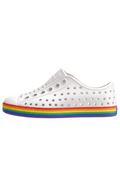 White sneaker with a rainbow sole on a white background