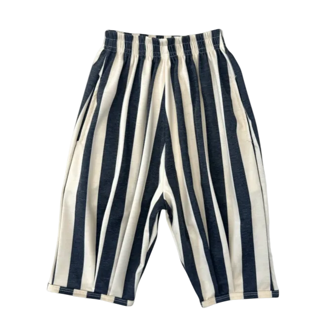 charcoal and cream striped slouchy pants on white background
