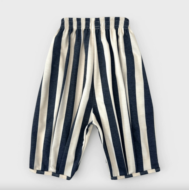 charcoal and cream striped slouchy pants on white background