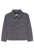Gray jacket with button details on a white background