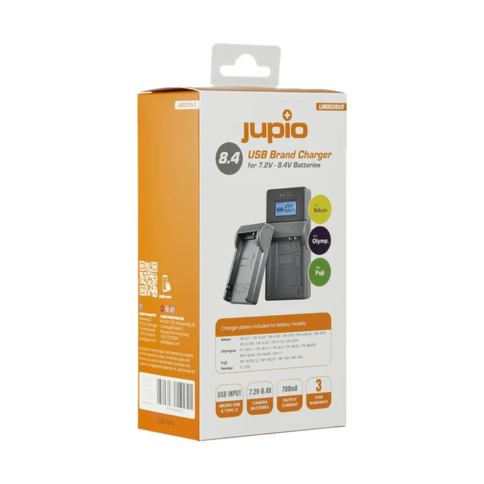 Jupio USB Brand Charger for Nikon / Fuji / Olympus 7.2V-8.4V Batteries V2