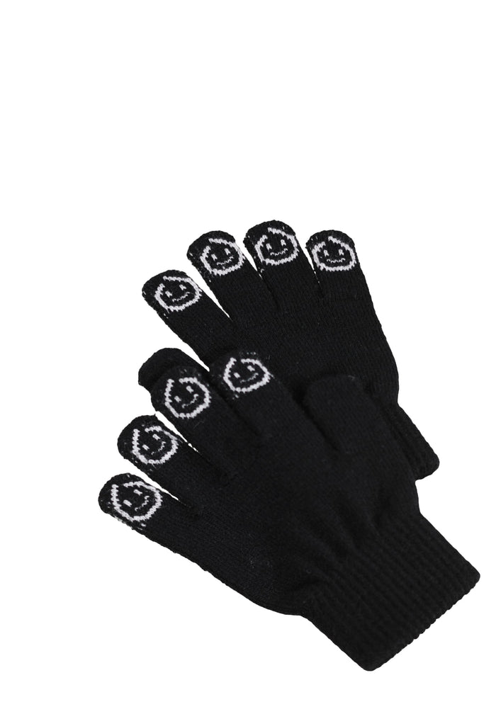 Black gloves with smiley tips on a white background