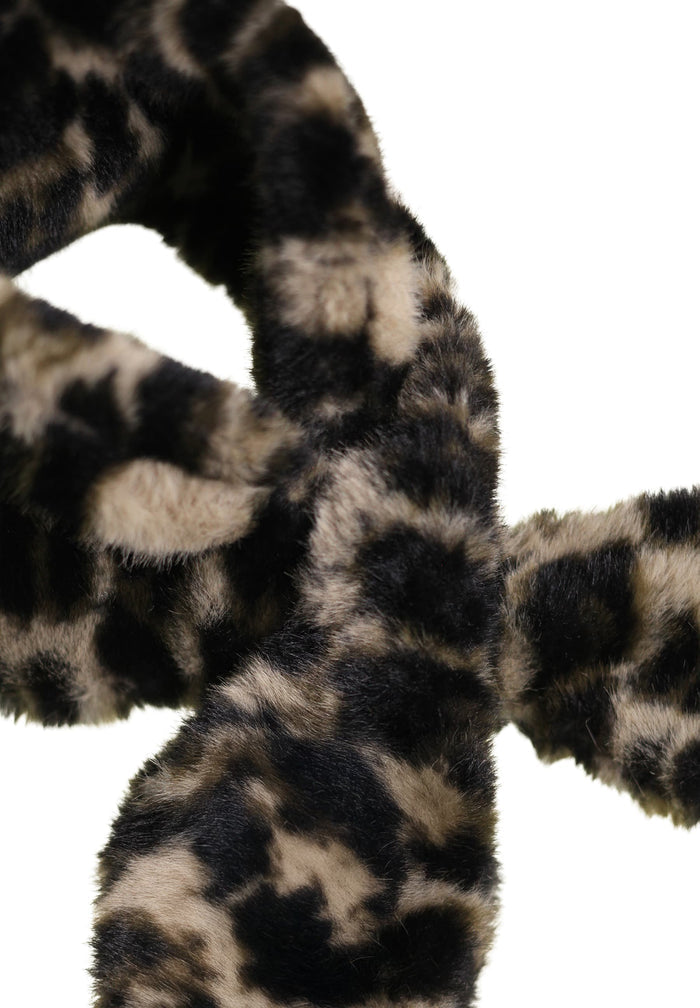 Close-up of a leopard print scarf on a white background