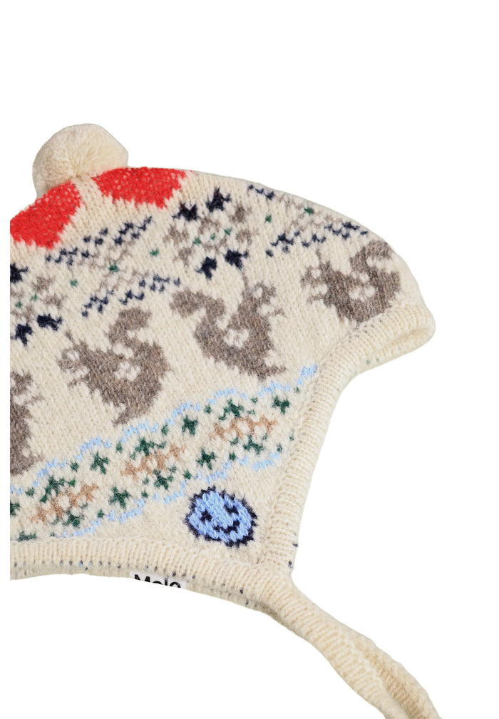 Knitted hat with colorful patterns on a white background