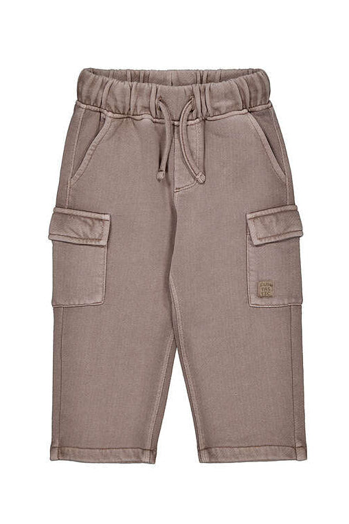 Brown cargo pants with drawstring on a white background
