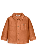 Brown corduroy shirt with a pocket on a white background