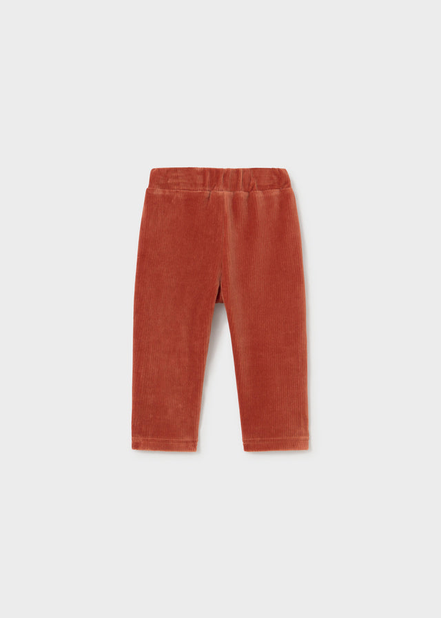 Brown corduroy pants on a light gray background