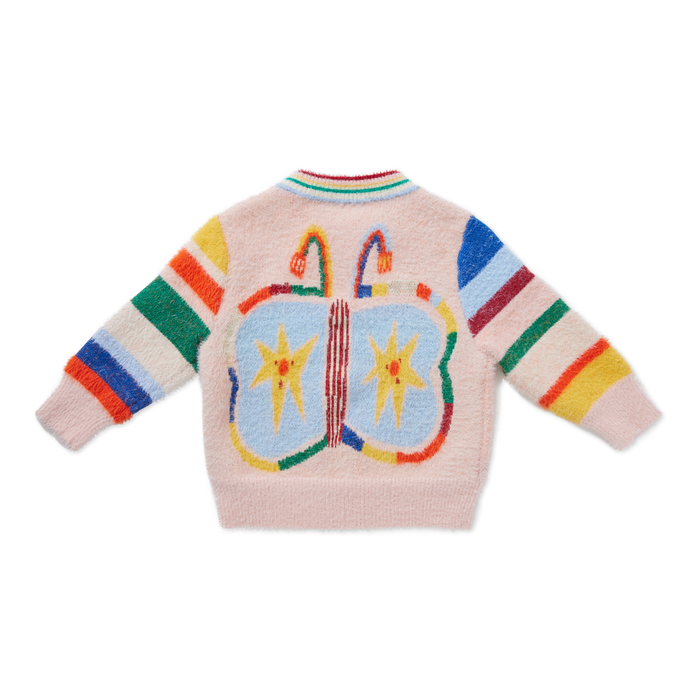 Knit Sweater with Butterfly and colorful stripes.