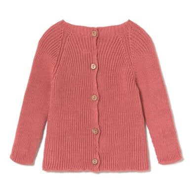 back of knitted sweater with buttons on a white background