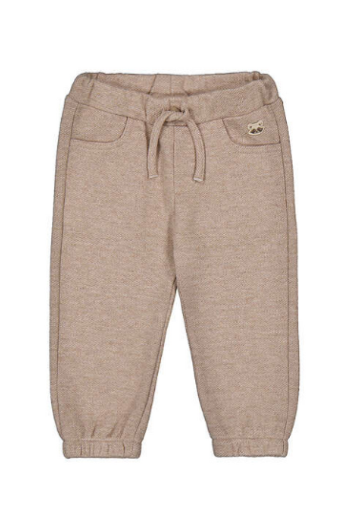 Beige children's pants with a drawstring on a white background