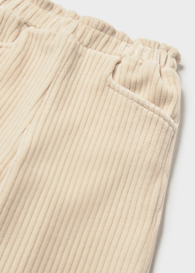 Beige corduroy pants on a white background