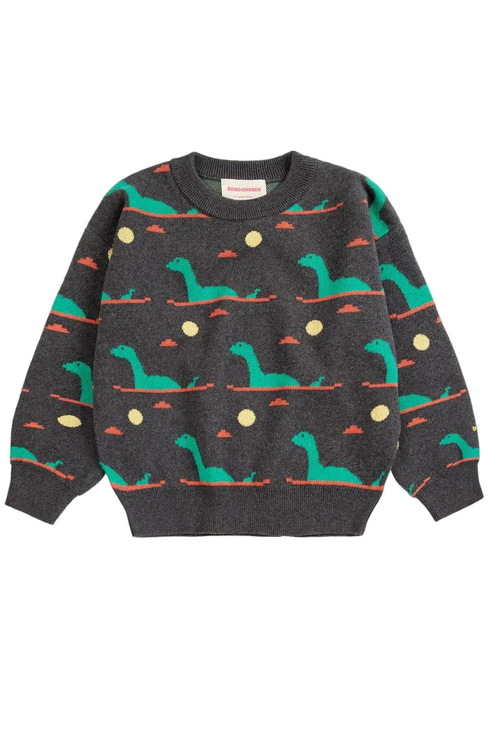 Knit sweater with Loch Ness all over design
