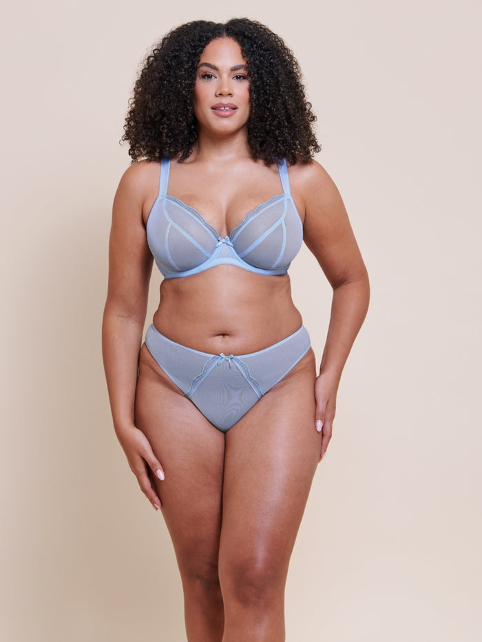 Lightstyle Scallop Sheer Plunge Bra - Light Blue/Silver