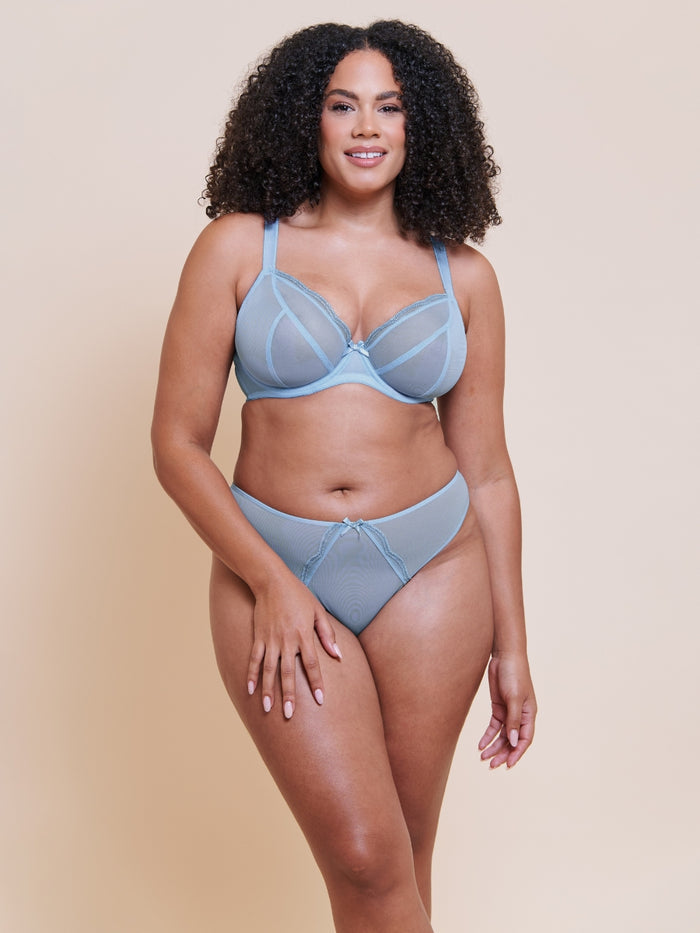 Lightstyle Scallop Sheer Plunge Bra - Light Blue/Silver