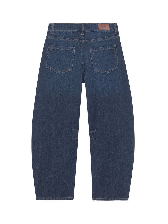 Blue denim jeans on a white background