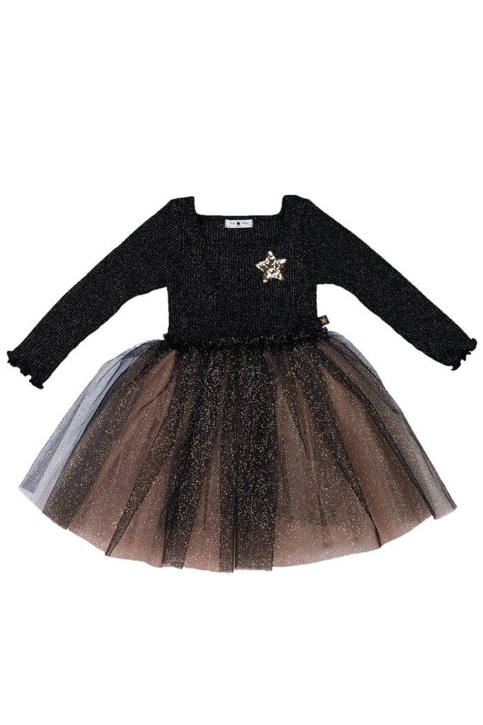 Black dress with a star design on a white background