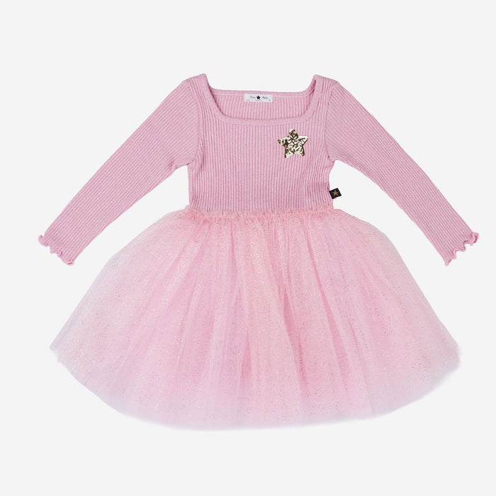 Pink dress with a tutu skirt on a white background
