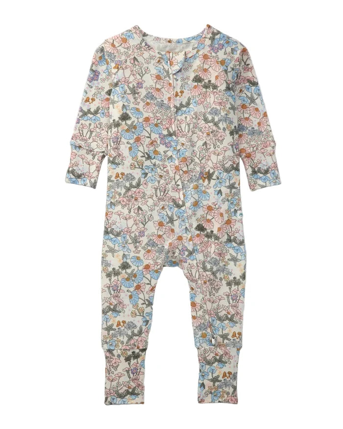 Floral patterned onesie on a white background